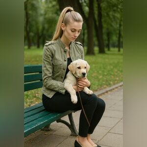 Zara Women's Military Style Jkt- Olive Green, front zip pockets, zip cuffs 💚